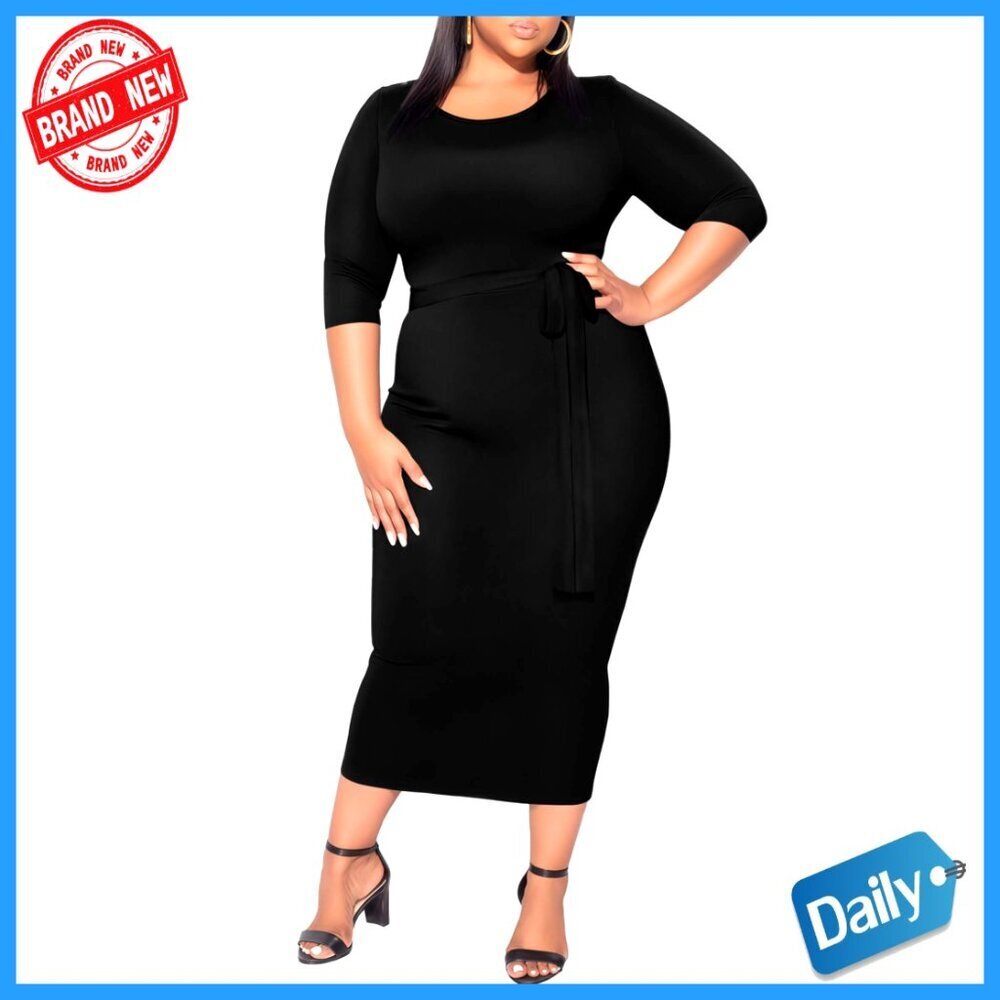 Plus Size Maxi Dress Bodycon 3/4 Sleeve Elegant Work Cocktail Fitted